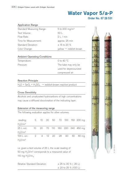 Frascos Draeger Aerotest para vapor de agua 5/AP, paquete de 10 