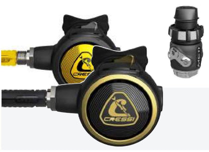 Cressi MC11 + Zen Oro + Zen Octopus SCUBA regulator set with balanced diaphragm and PressureSync technology for warm water diving